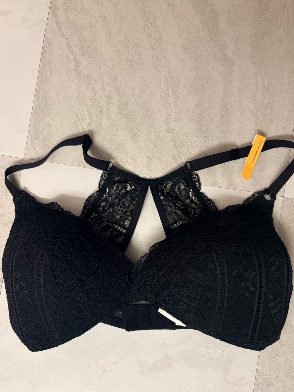 Black Lace Plunge Bra with Racerback Detail